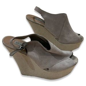 STEVE MADDEN walloww | Taupe Leather Suede Wedge Sandals || size 7.5